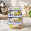 3 Piece Square Glass Food Storage Containers