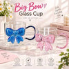 Big Bow Glass Cup with Handle in Blue and Pink